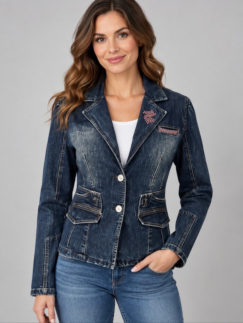 ROCAWEAR Distressed Denim Pink Bedazzled Hip Hop Jean Jacket